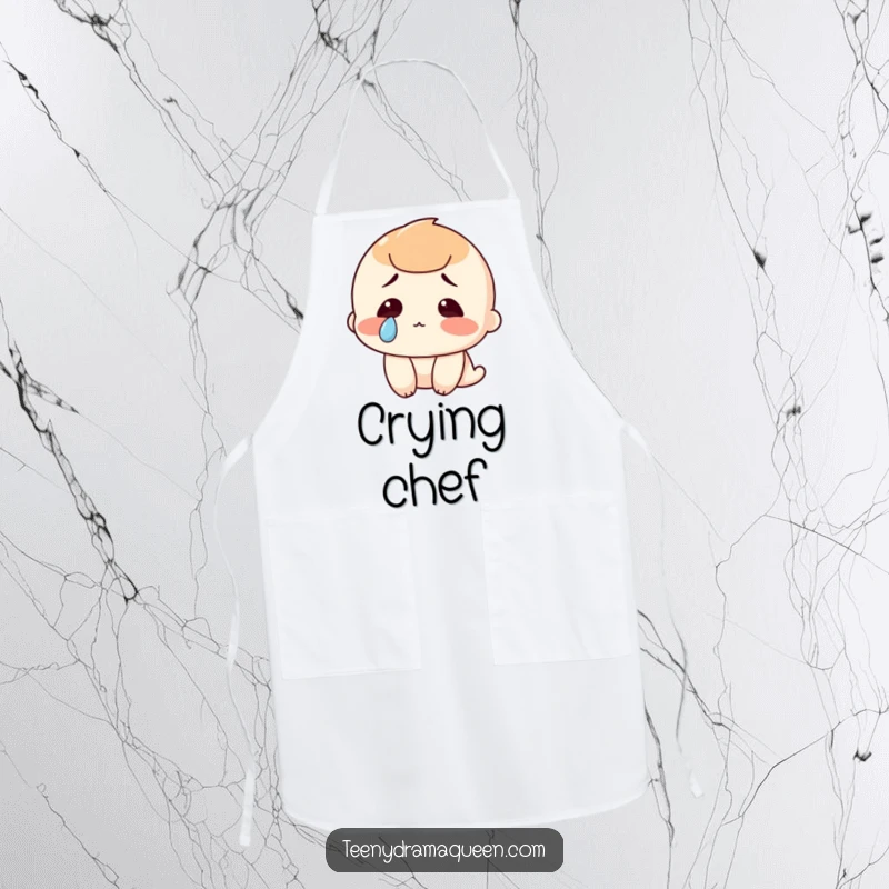 Funny apron featuring a character with a single, dramatic tear, perfect for cooks who enjoy a humorous and expressive kitchen experience.