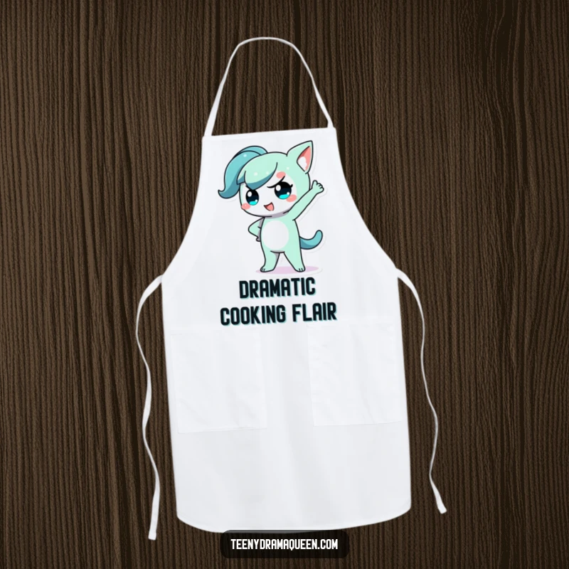 Funny Kawaii Character Apron for cooking, with a dramatic pose and hand on hip, a great funny gift.