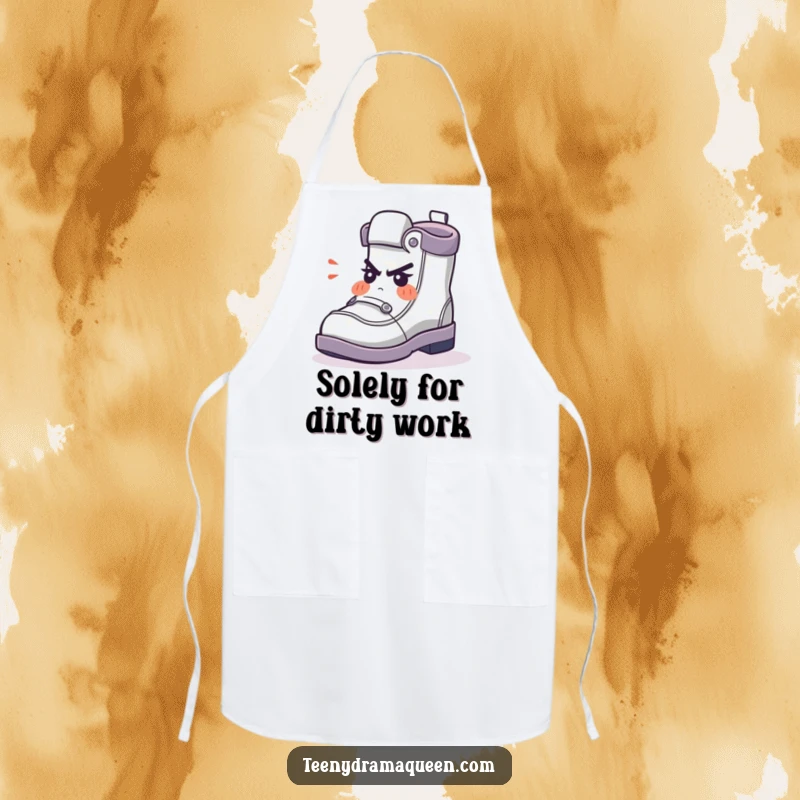 Funny Apron featuring a shoe character huffing with indignation, adding humor to your kitchen attire while cooking.