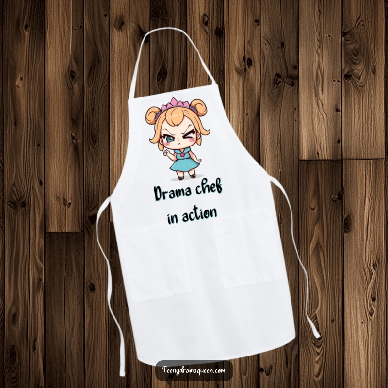 Funny Apron: Teeny drama queen character with exaggerated eye roll and sassy pose, making cooking a dramatic and humorous affair.