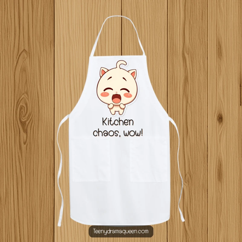 Funny apron, a giggling character wearing an apron with an exaggeratedly surprised and shocked facial expression.