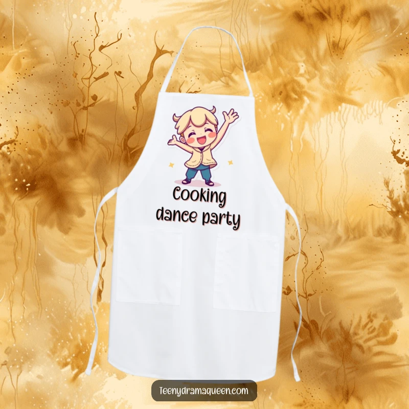 Funny apron featuring a playful character in a dynamic, silly dance pose, making cooking and kitchen tasks a humorous delight.