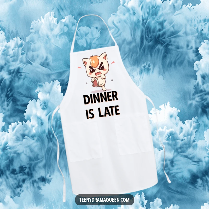 Funny apron featuring a kawaii character stomping its foot with feigned fury, ideal for a cook who enjoys dramatic expression.