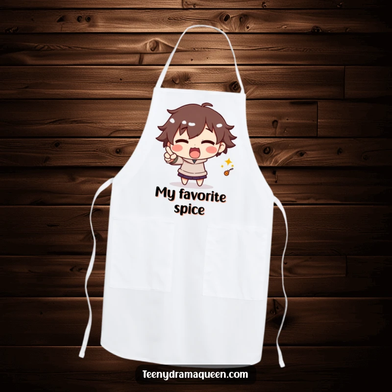 Funny apron featuring an excited character dramatically pointing, making kitchen tasks a humorous and attention-grabbing experience.