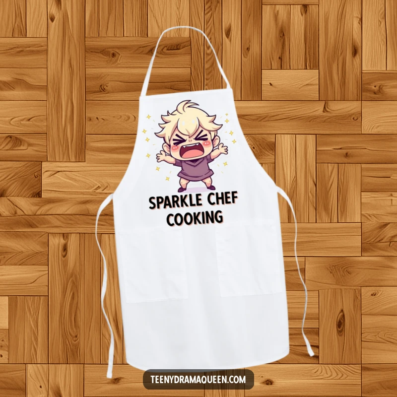 Funny Apron: Tiny character throwing a tiny, sparkly tantrum, making kitchen time a dramatic and sparkly event.