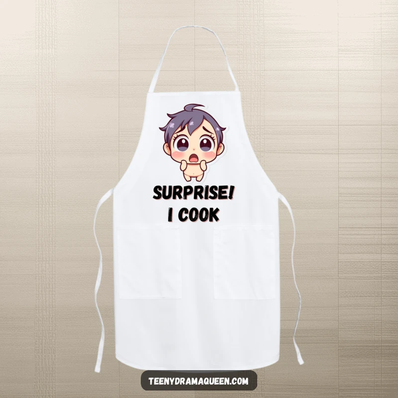 Funny Apron: Little character with a shocked expression and wide eyes, making cooking a surprised and humorous affair.
