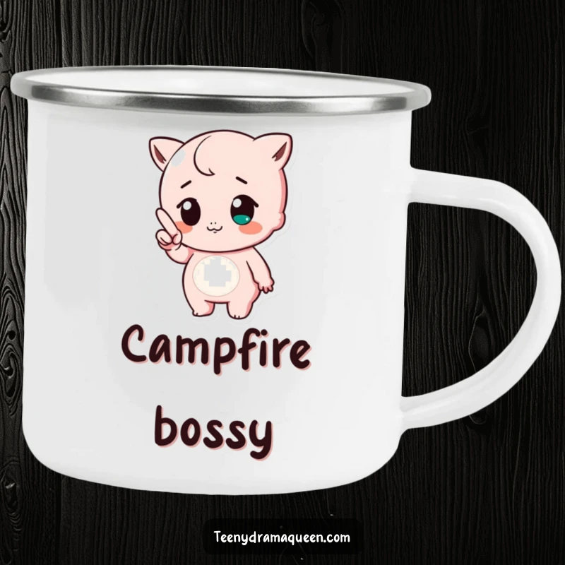 Funny camping mug featuring a cute character pointing a tiny finger with a huff, perfect for outdoor enthusiasts who enjoy playful sass.