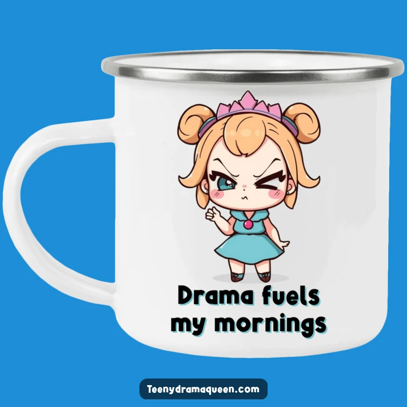 Funny Drama Queen Camping Mug: Sassy Eye Roll Enamel Cup, Outdoor Humor Gift