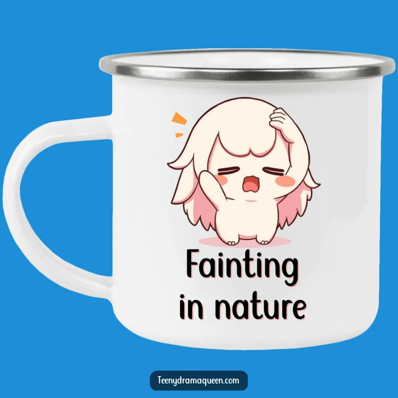 Funny Swooning Kawaii Camping Mug: Dramatic Refreshment with Humorous Flair