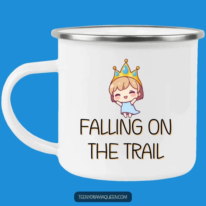 Funny Falling Tiara Camping Mug - Hilarious Drama for Your Adventures