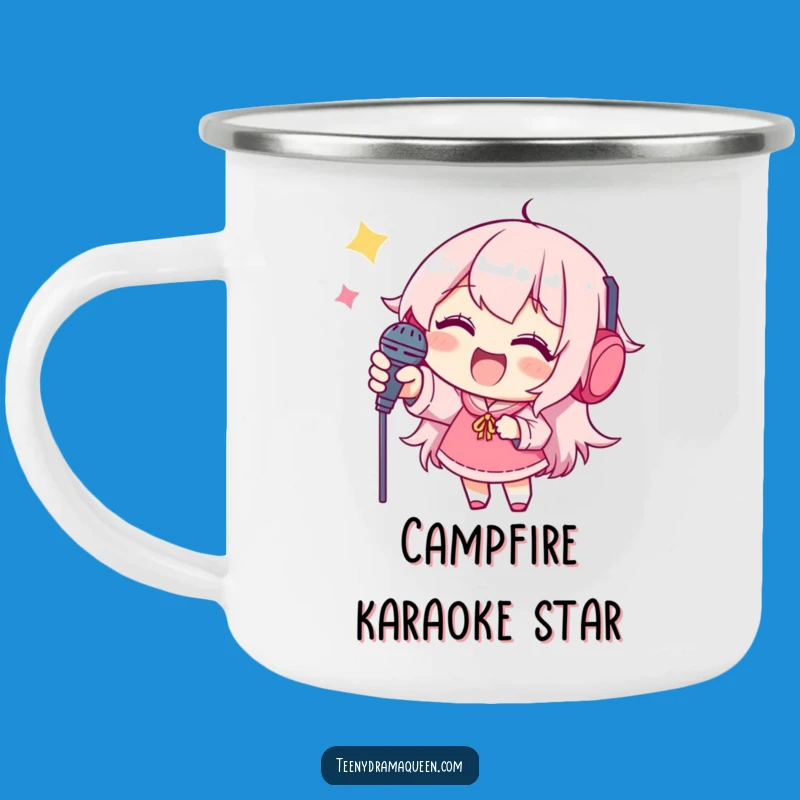 Funny Campfire Song Mug: Joyful Character & Mic Adventure, Outdoor Gift!