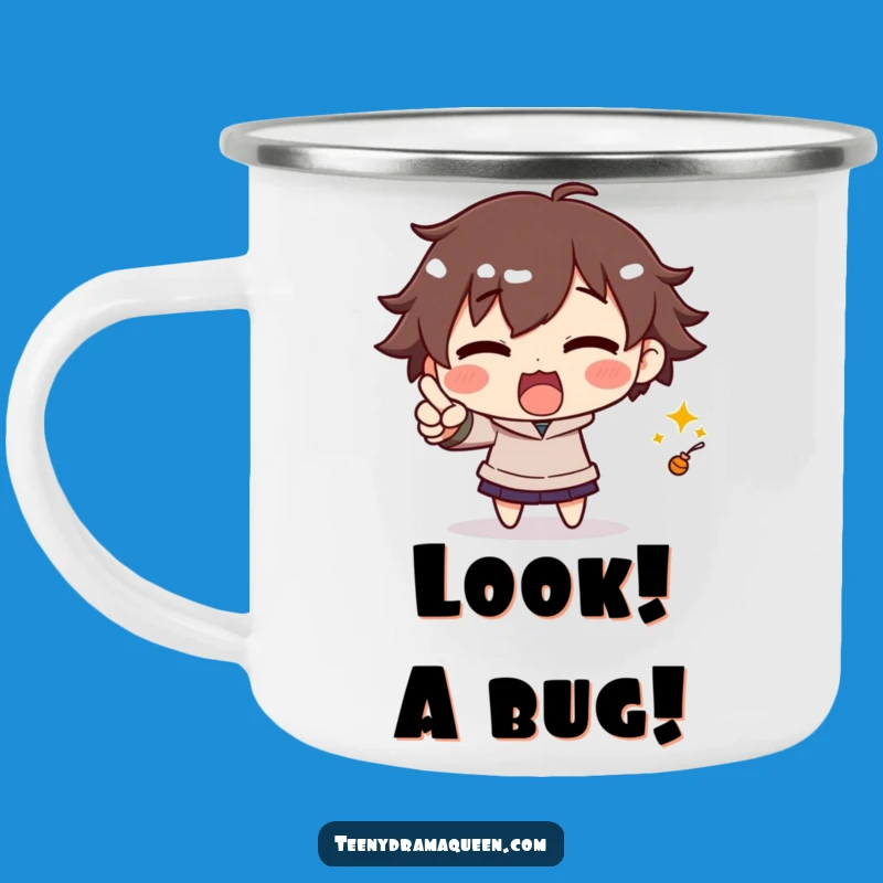 Funny Excited Character Camping Mug: Enjoy Drinks With Dramatic Pointing