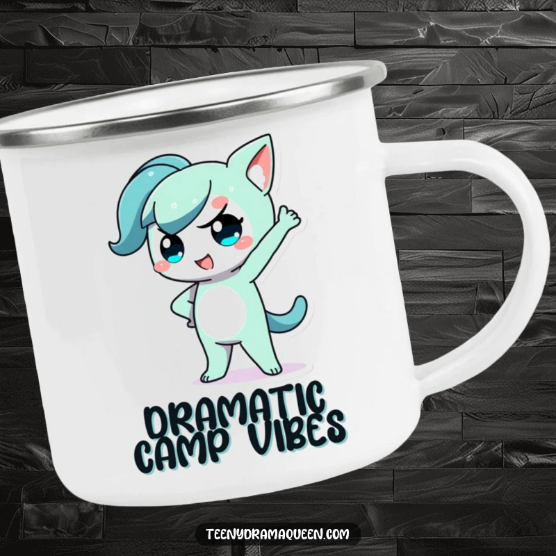 Funny Kawaii Character Camping Mug with a dramatic pose and hand on hip, perfect for travel gift.