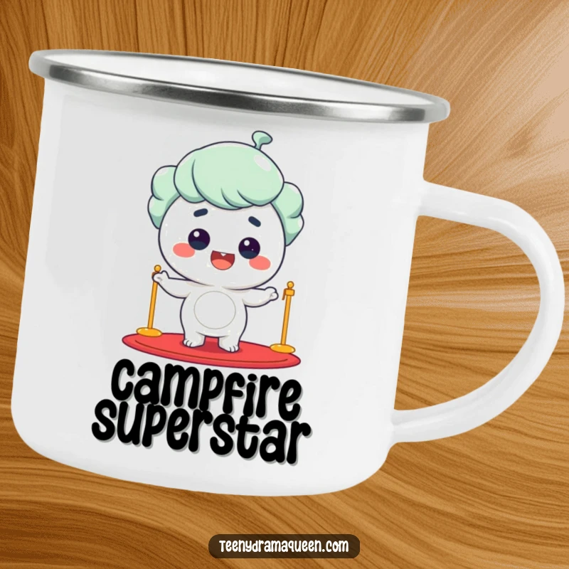 Funny giggling character on a red carpet, beaming, perfect for outdoor drinks with star-studded humor.