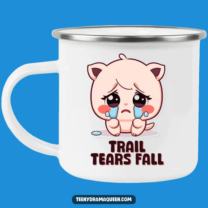 Funny Sad Kawaii Character Camping Mug - Tearful Campfire Companion