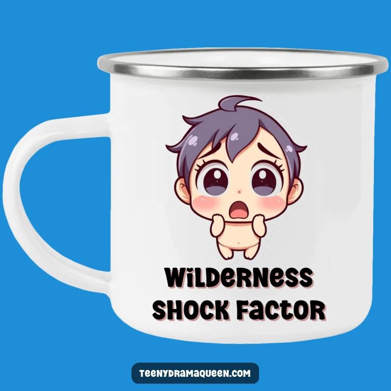 Funny Shocked Camping Mug: Wide-Eyed Enamel Cup, Outdoor Humor Gift