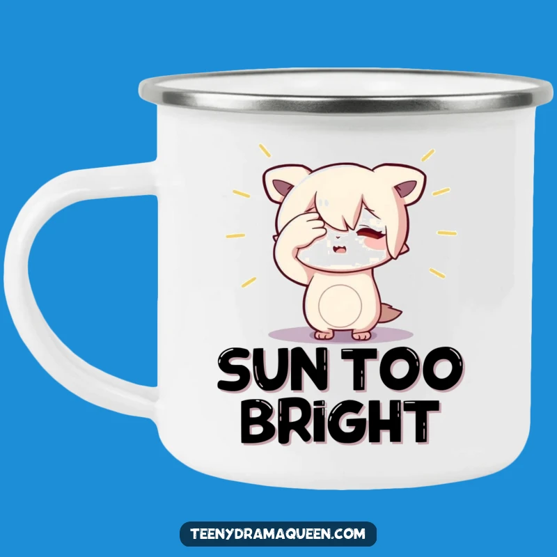 Funny Spotlight Shy Camping Mug: Dramatic Shielding Eyes Cup