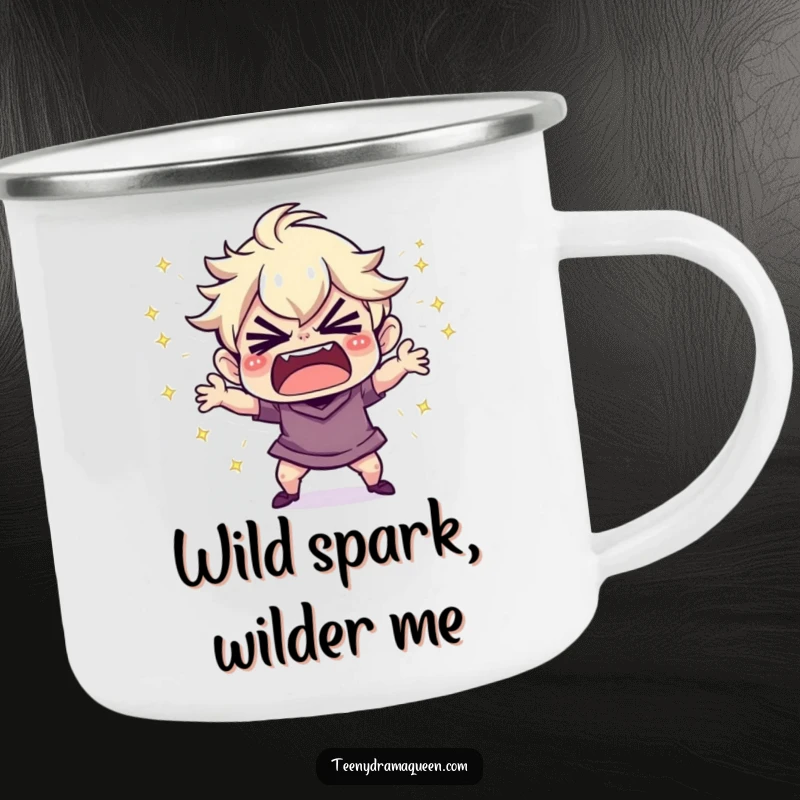 Funny Camping Mug: Tiny character throwing a tiny, sparkly tantrum, perfect for dramatic sips in the wild.
