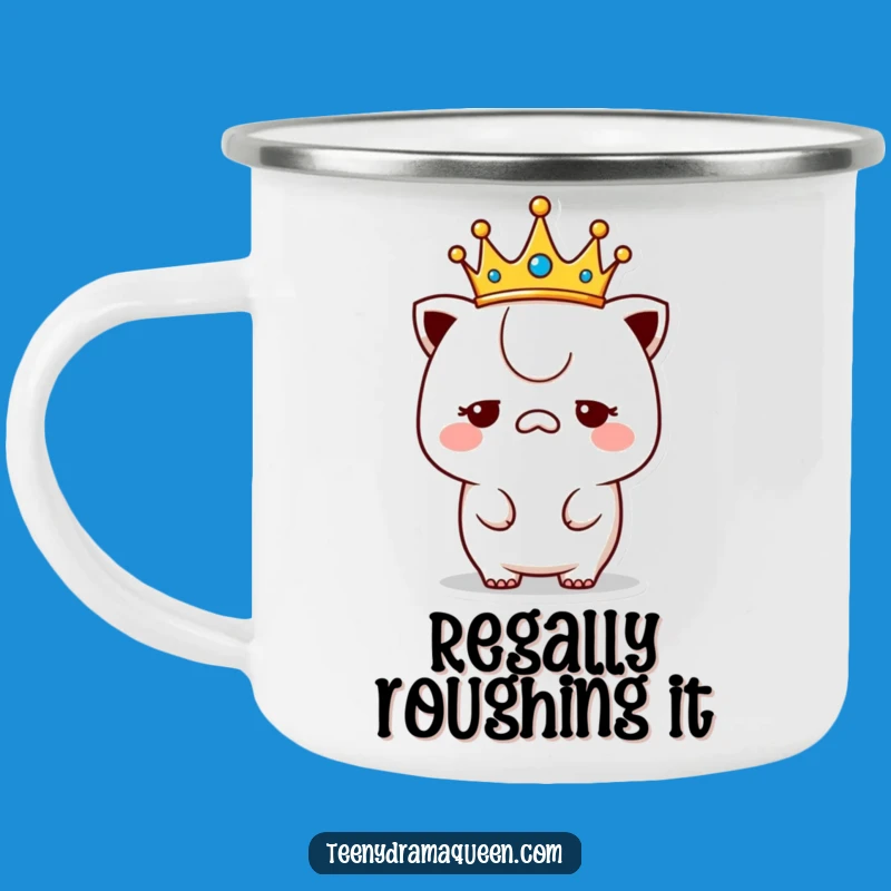 Funny Unimpressed Kawaii Camping Mug: Royal Refreshment with Humorous Attitude