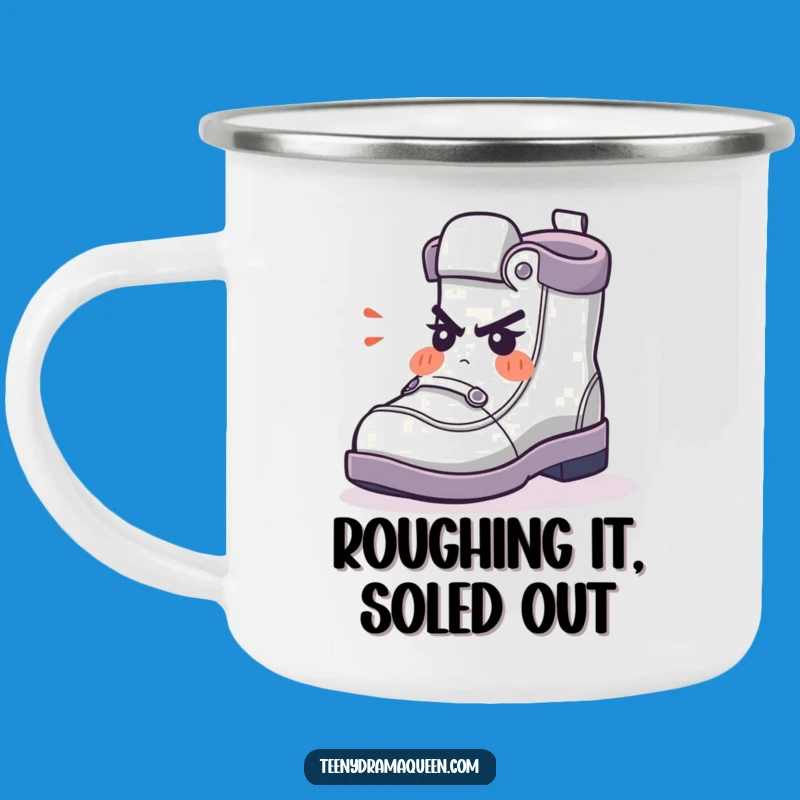 Funny Camping Mug - Shoe Character's Grumpy Brew, Perfect Outdoor Comedic Gift