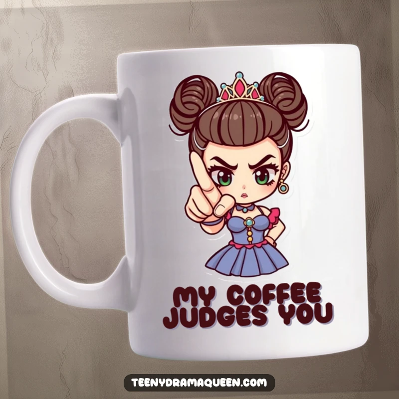 Funny tiny drama queen pointing accusingly with a perfectly manicured finger, embodying dramatic flair and a sassy attitude.