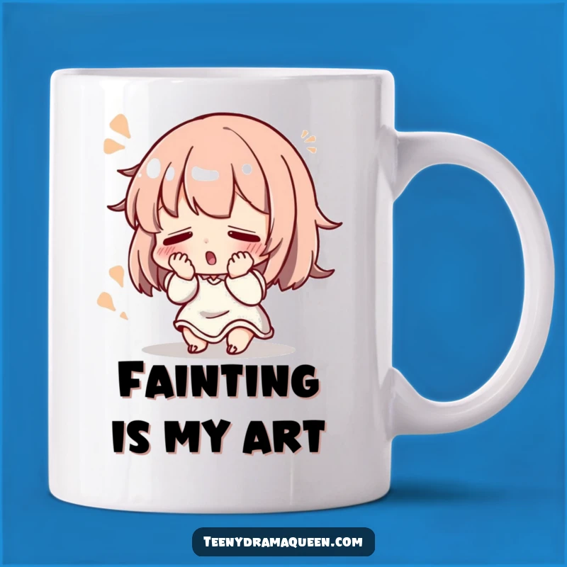 Funny Fainting Mug: Dramatic Flourish Character, Perfect Gift for Over-The-Top Reactions