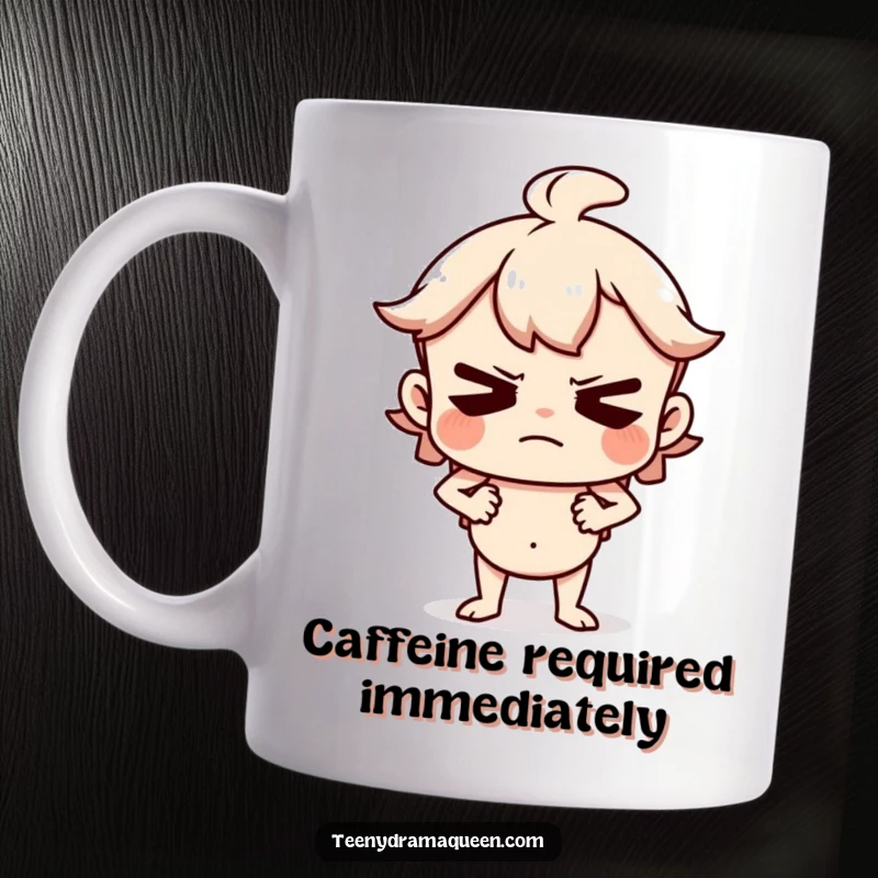 Funny Mug depicting a character huffing and puffing with hands on hips, an expression of comical displeasure.