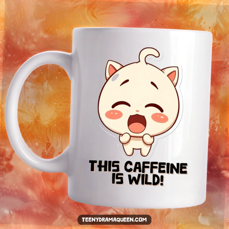 Funny mug, a giggling character with wide eyes and an open mouth in exaggerated surprise.