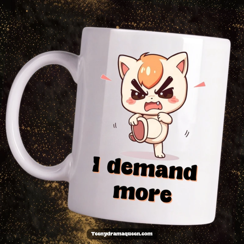 Funny mug showing a kawaii character stomping its foot with exaggerated, feigned fury, conveying mock anger and petulance.