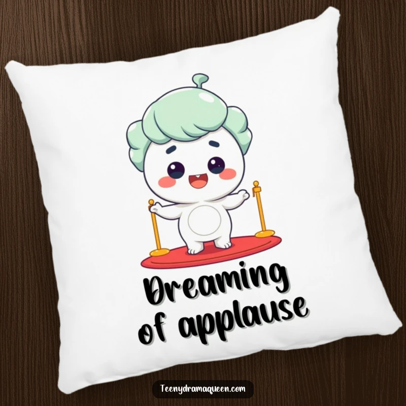 Funny giggling character on a red carpet, beaming, offering comfort with star-studded humor.