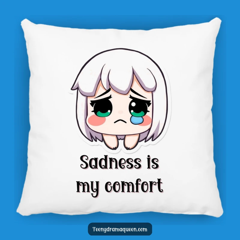 Funny Comfort Pillow: Sad Character's Single Tear, Cozy Emotional Gift!
