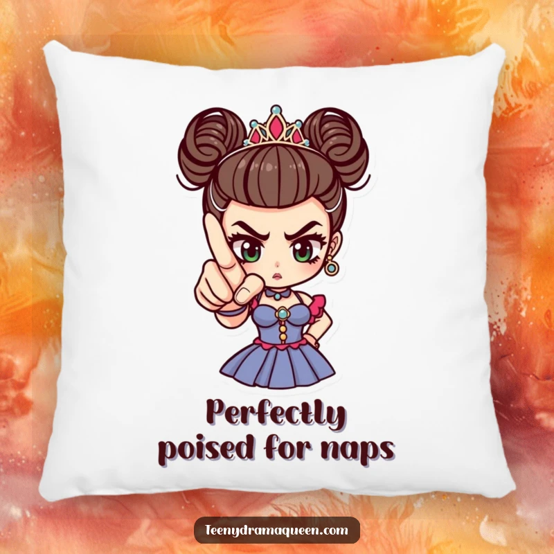 Funny tiny drama queen finger pointing accusingly, offering comfort with a side of dramatic sass.