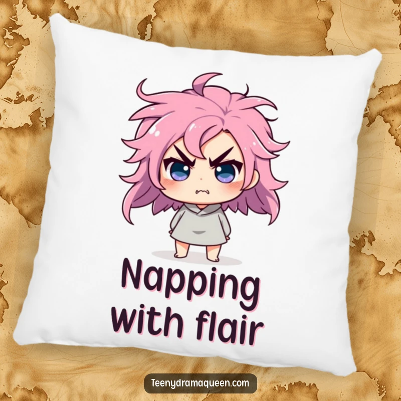 Funny pillow featuring a character doing a dramatic hair flip, looking completely affronted and sassy.