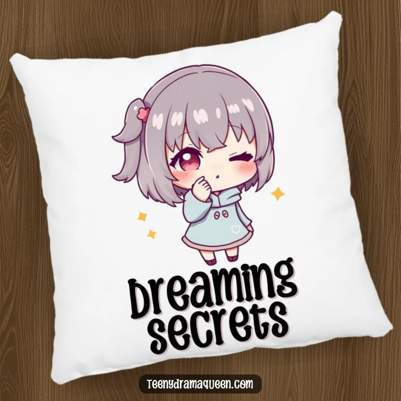 Funny pillow with a character sharing secrets and a conspiratorial wink, perfect for adding comfortable and humorous intrigue to a room.