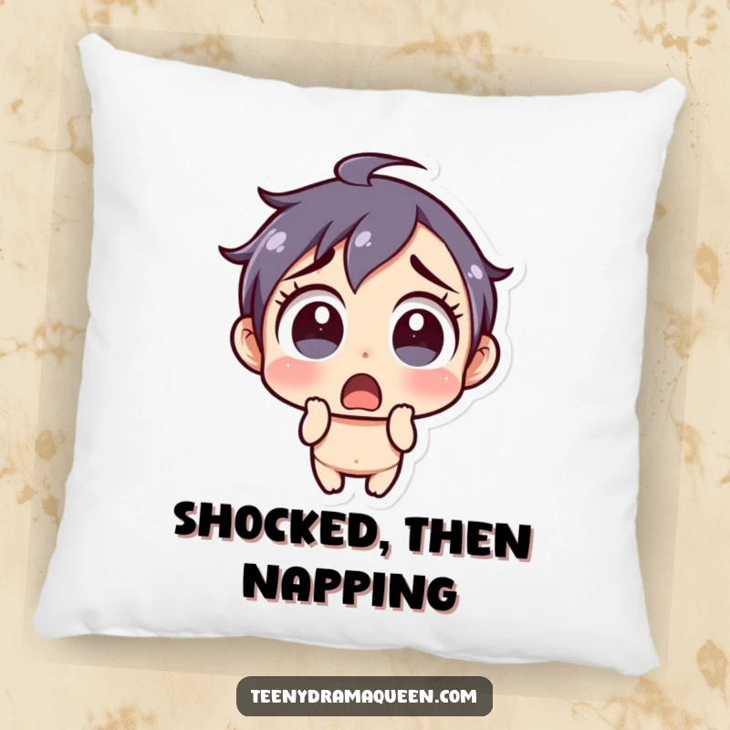 Funny Pillow: Little character with a shocked expression and wide eyes, perfect for adding humorous surprise to any cushion.
