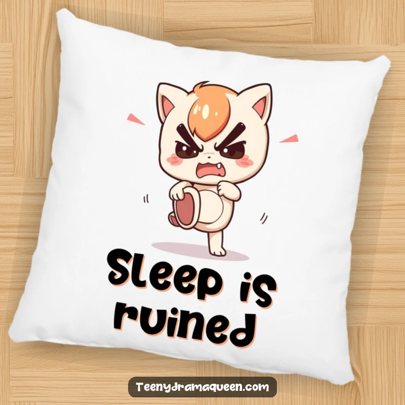 Funny pillow with a kawaii character stomping its foot with feigned fury, perfect for cuddling and expressing mock anger.