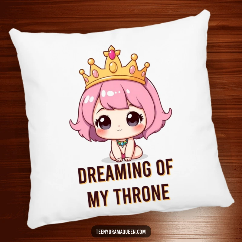 Funny Tiara Pillow: A soft pillow depicting a cute character with a comically oversized tiara, offering comfort and royal whimsy.