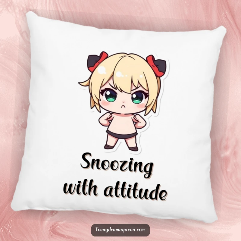 Funny Tiny Character Pillow: Soft cushion featuring a miniature figure striking a dramatic pose with hands on hips and a pout.