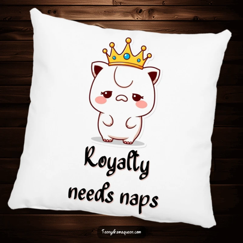 Funny unimpressed kawaii pillow, a soft cushion featuring a crowned character with a bored expression, for comfy royalty.