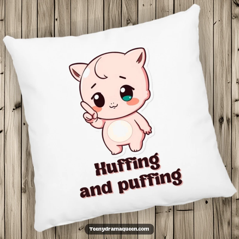 Funny pillow featuring a cute character pointing a tiny finger with a huff, perfect for adding a touch of adorable annoyance to any space.