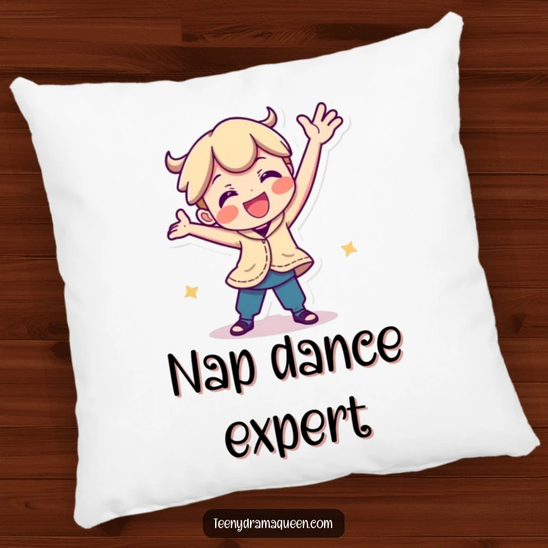 Funny pillow featuring a playful character in a comical, silly dance pose, offering comfort and a touch of humor to any room.