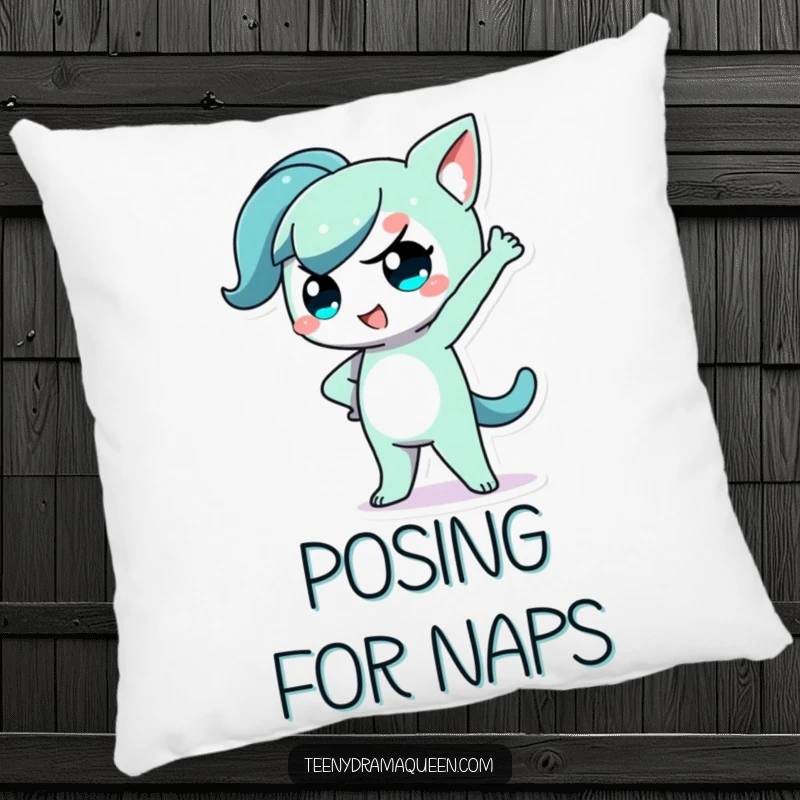 Funny Kawaii Character Pillow with a dramatic pose and hand on hip, soft and decorative funny gift.