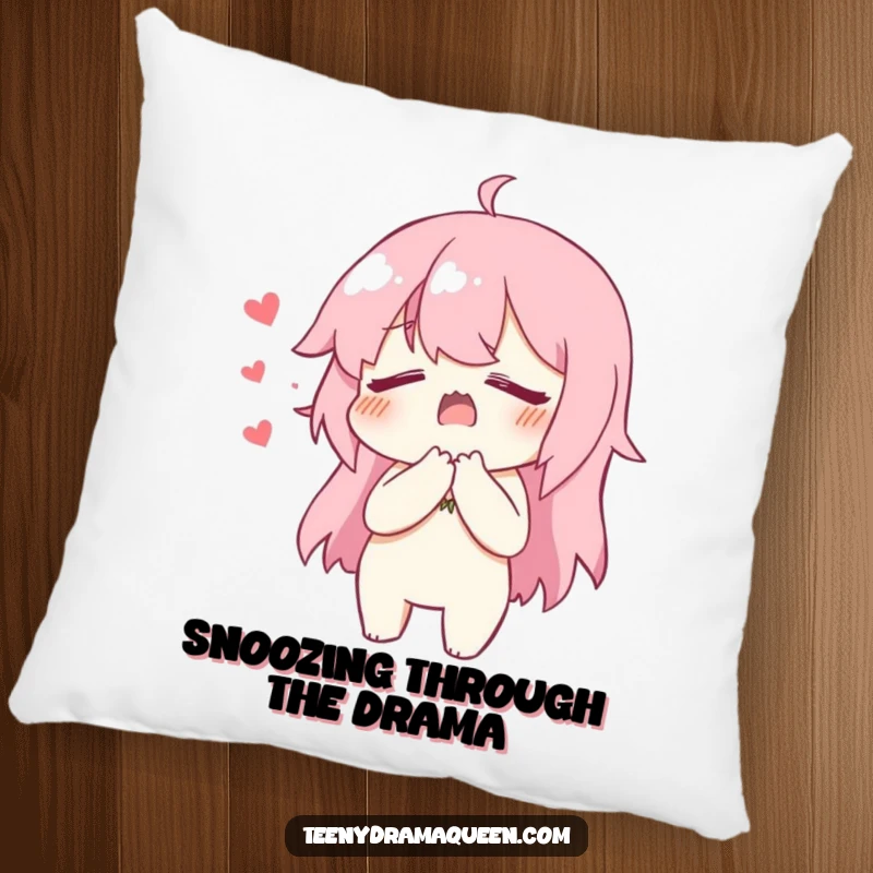 Funny Pillow design of a character dramatically clutching its chest, faking heartbreak with humorous comfort.