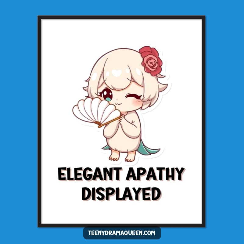 Funny Bored Elegance Digital Art: Fanning Character Print, Printable Funny Gift Decor