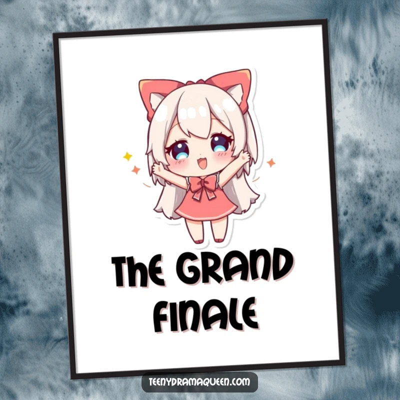 Funny digital art print of a cheery character taking a dramatic bow, ready to be printed and add celebratory humor.