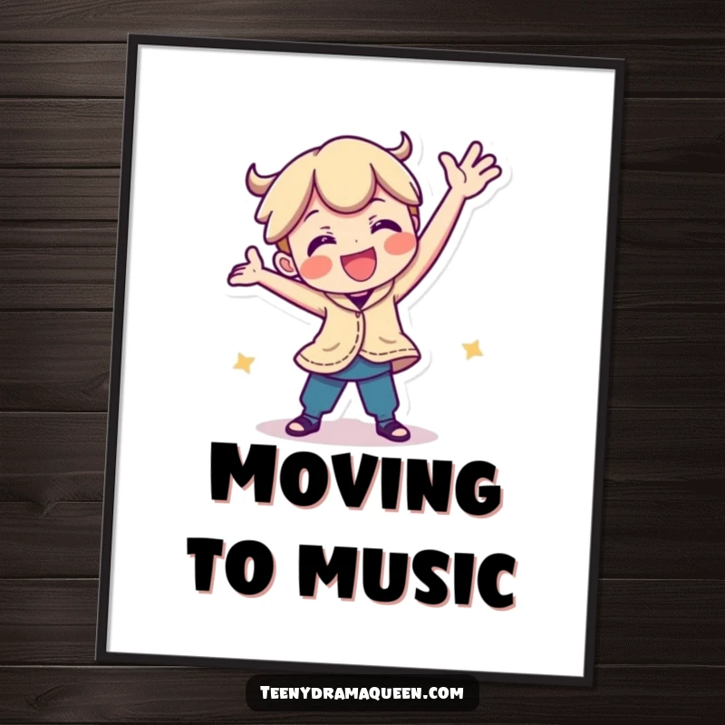 Funny digital art print of a playful character in a hilarious, silly dance pose, ready to be printed and add humor.