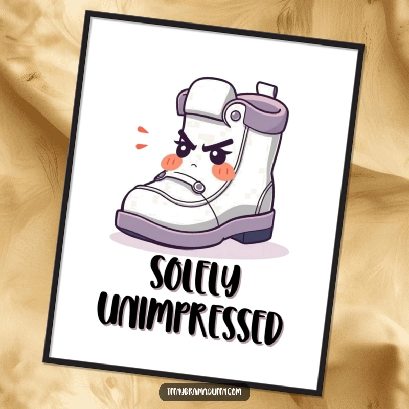 Funny Digital Art Print of a shoe character huffing with indignation, capturing a humorous moment of mild annoyance.