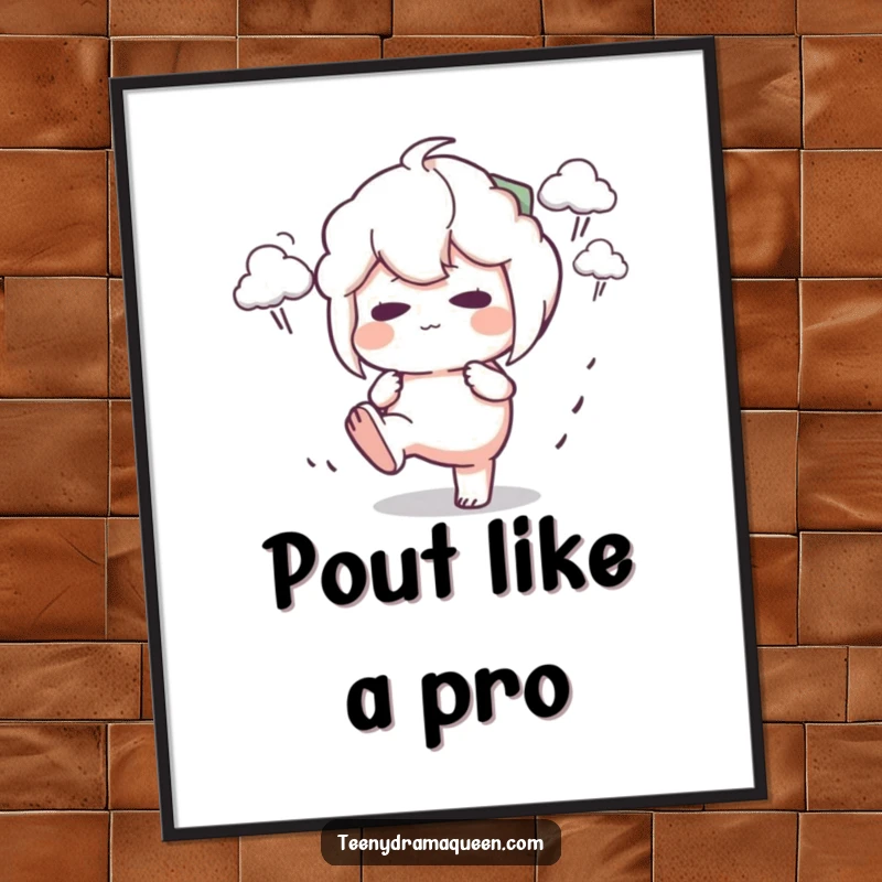 Funny Digital Art Print of a character stomping its foot with a pout, surrounded by tiny storm clouds, a hilarious image for download.