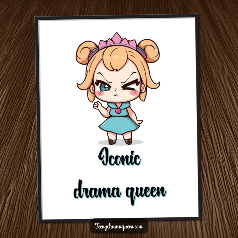 Funny Digital Art Print: Teeny drama queen character with exaggerated eye roll and sassy pose, adding immediate dramatic humor to decor.