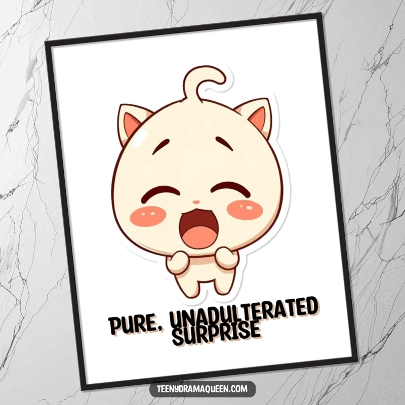 Funny digital art print, a giggling character with wide eyes and an open mouth in exaggerated surprise.